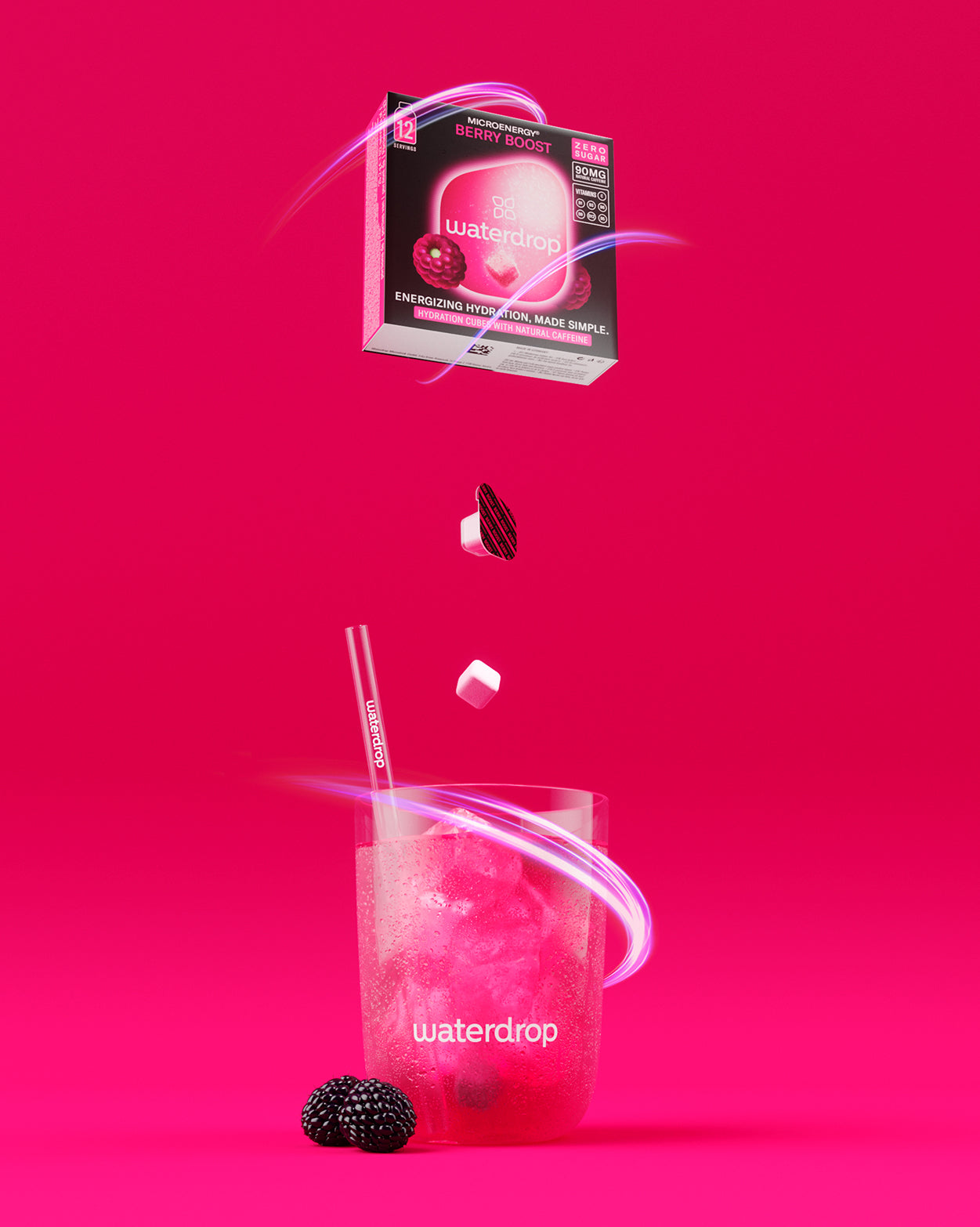 Turbo Workout Hydration Set with Berry Boost cubes and branded glass.