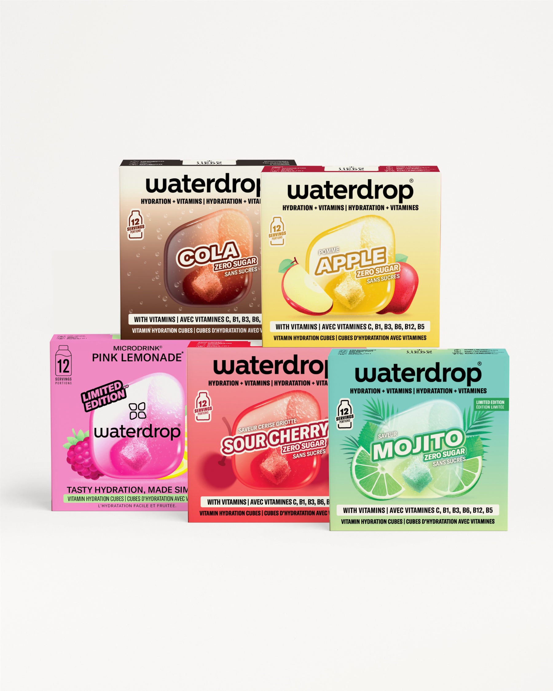 Raznovrsne Waterdrop kutije prikazane u složenom prikazu.